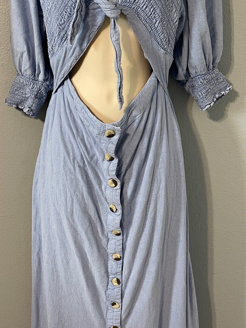 Free People String Of Hearts Blue Maxi Dress Smocked Front Cut Out Medium